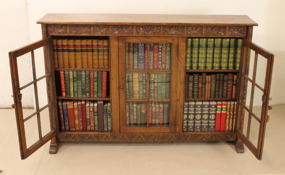 Carved Oak Glazed Bookcase View IV