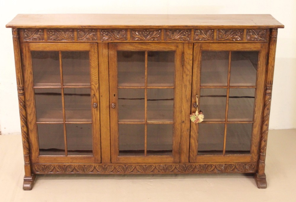 Carved Oak Glazed Bookcase View VI