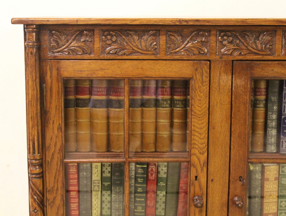 Carved Oak Glazed Bookcase View VIII