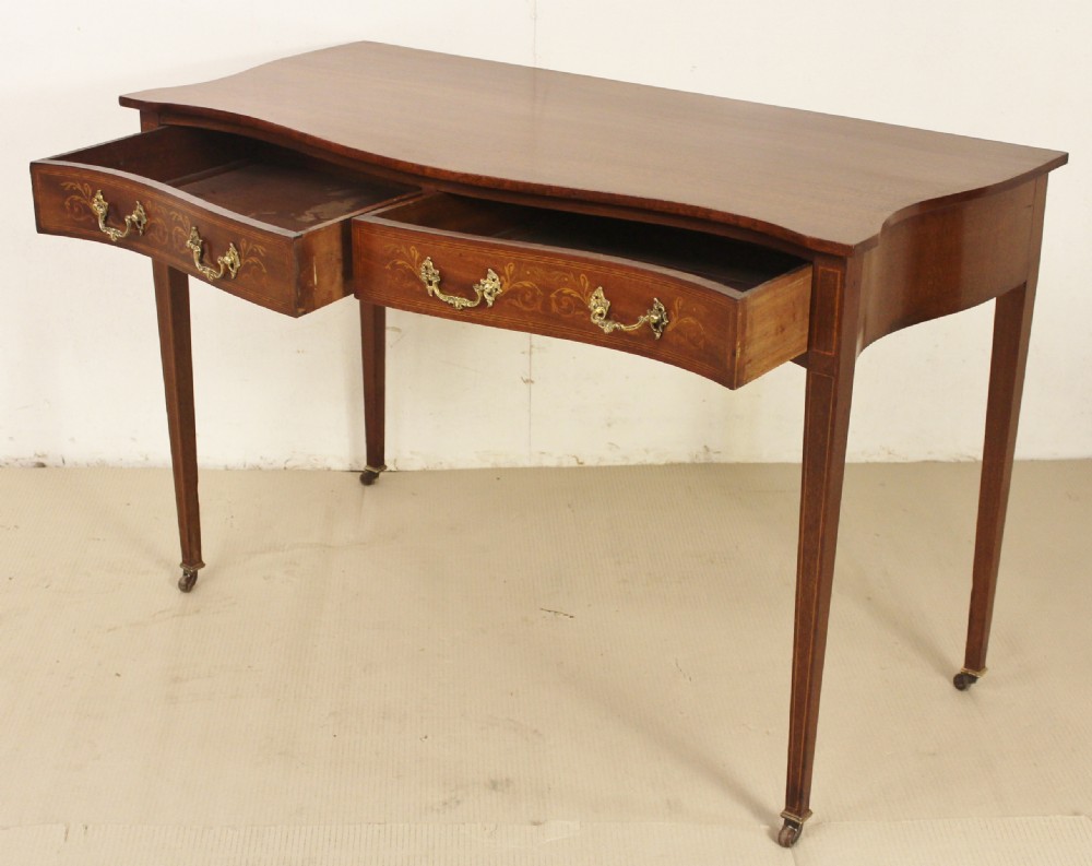 Pair of Edwardian Serpentine Inlaid Mahogany Tables View IV