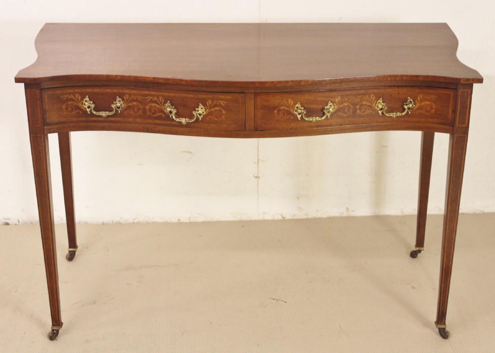 Pair of Edwardian Serpentine Inlaid Mahogany Tables View VI