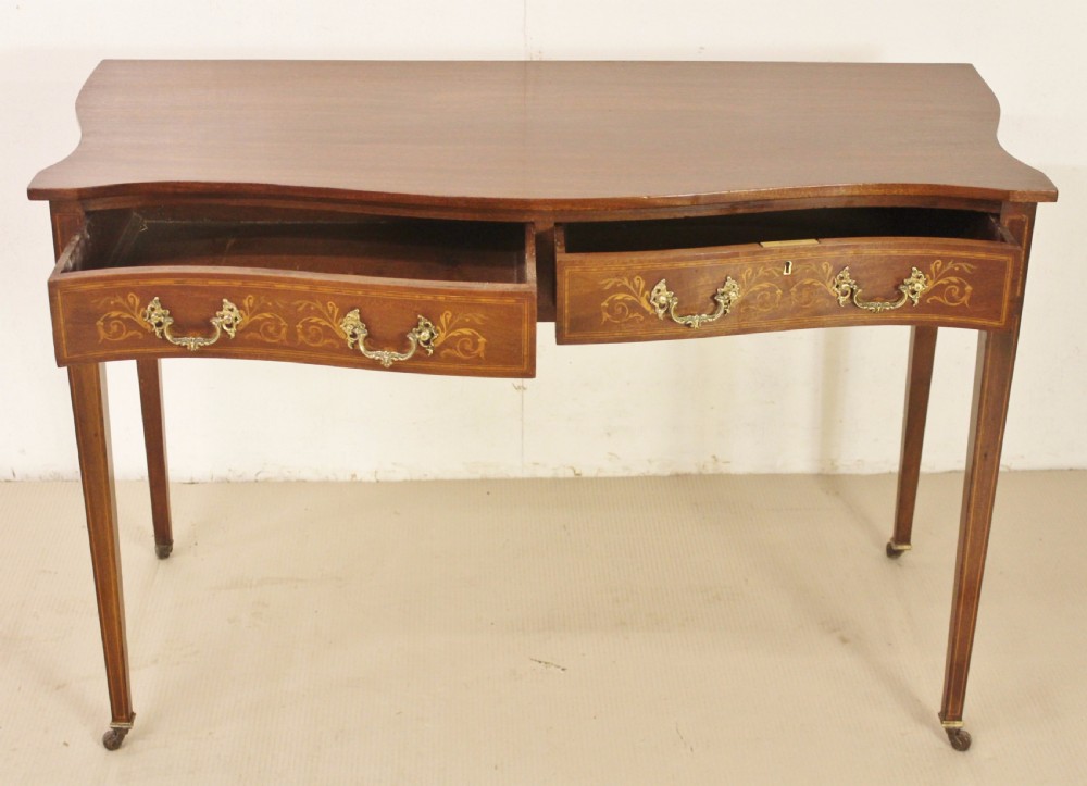 Pair of Edwardian Serpentine Inlaid Mahogany Tables View XII