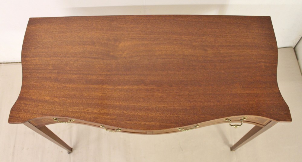 Pair of Edwardian Serpentine Inlaid Mahogany Tables View XIII