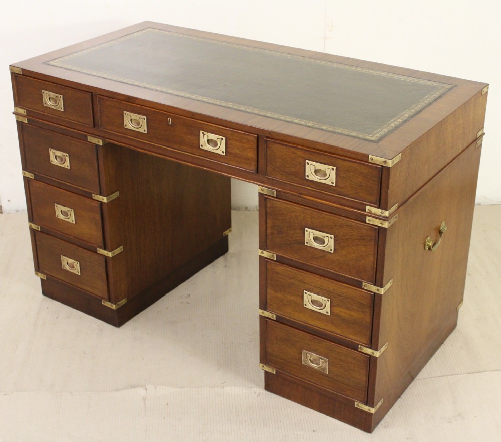 Military Style Mahogany Pedestal Desk