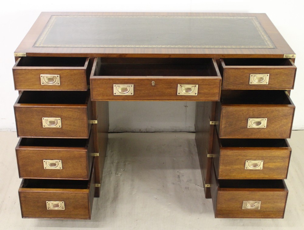 Military Style Mahogany Pedestal Desk View XI