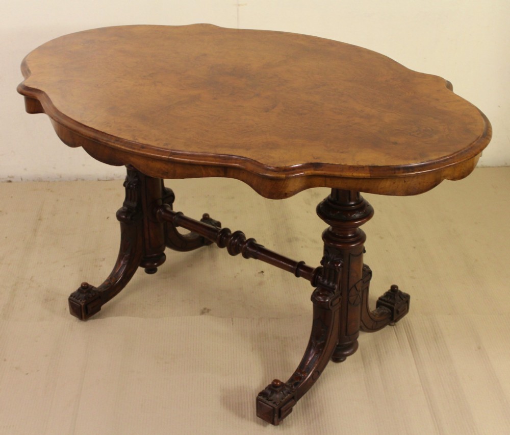 Victorian Burr Walnut Stretcher Table