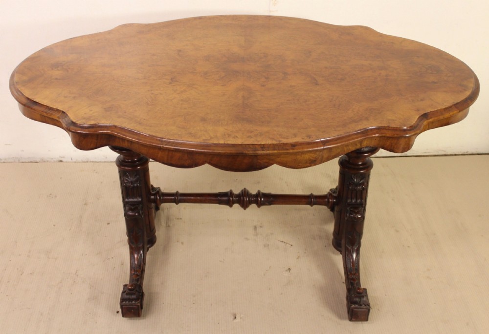 Victorian Burr Walnut Stretcher Table View II