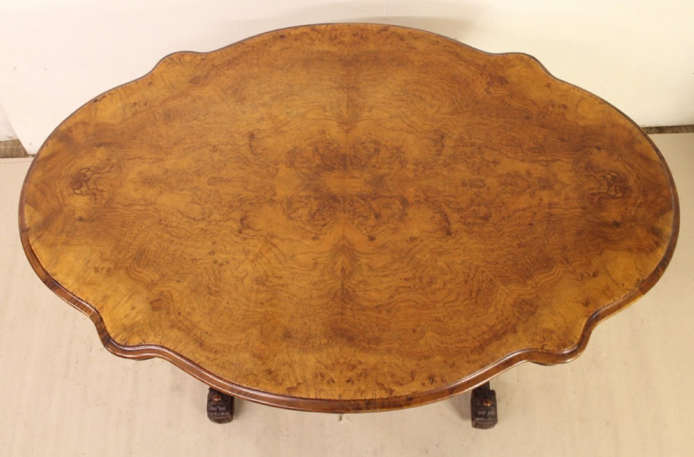 Victorian Burr Walnut Stretcher Table View III