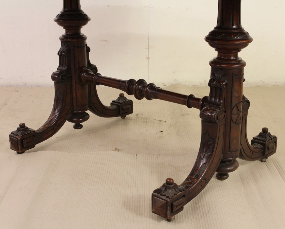 Victorian Burr Walnut Stretcher Table View IV