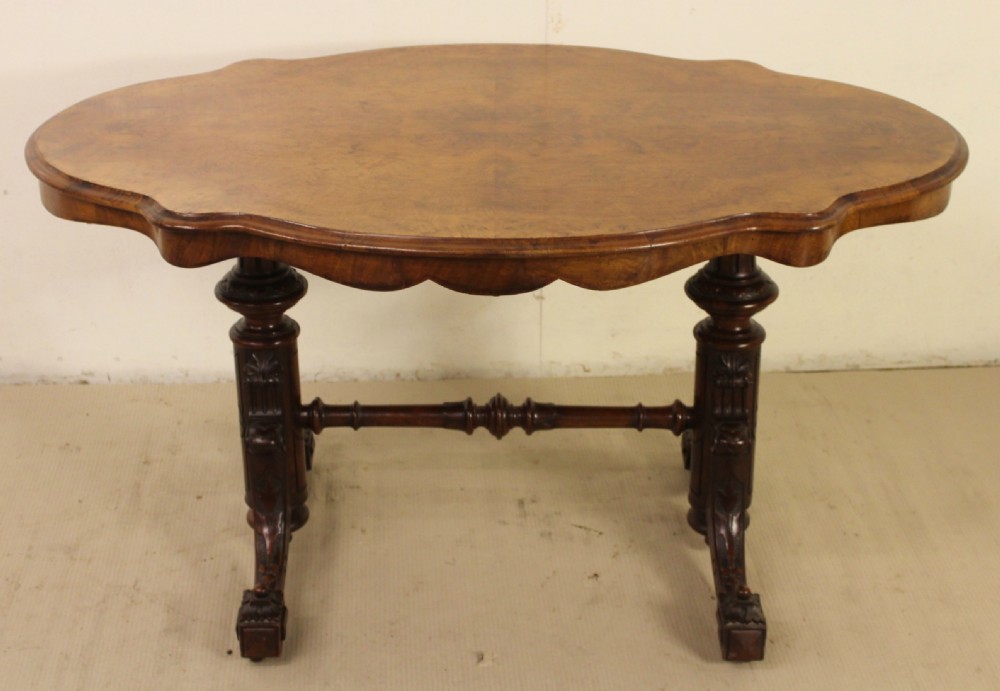 Victorian Burr Walnut Stretcher Table View VI