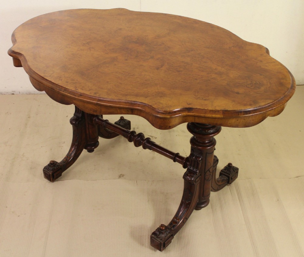 Victorian Burr Walnut Stretcher Table View X