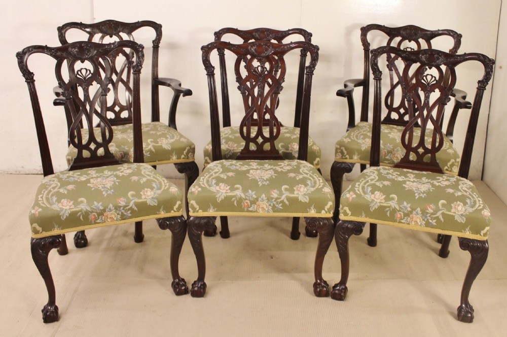 Set of 6 Chippendale Style Mahogany Dining Chairs View VII