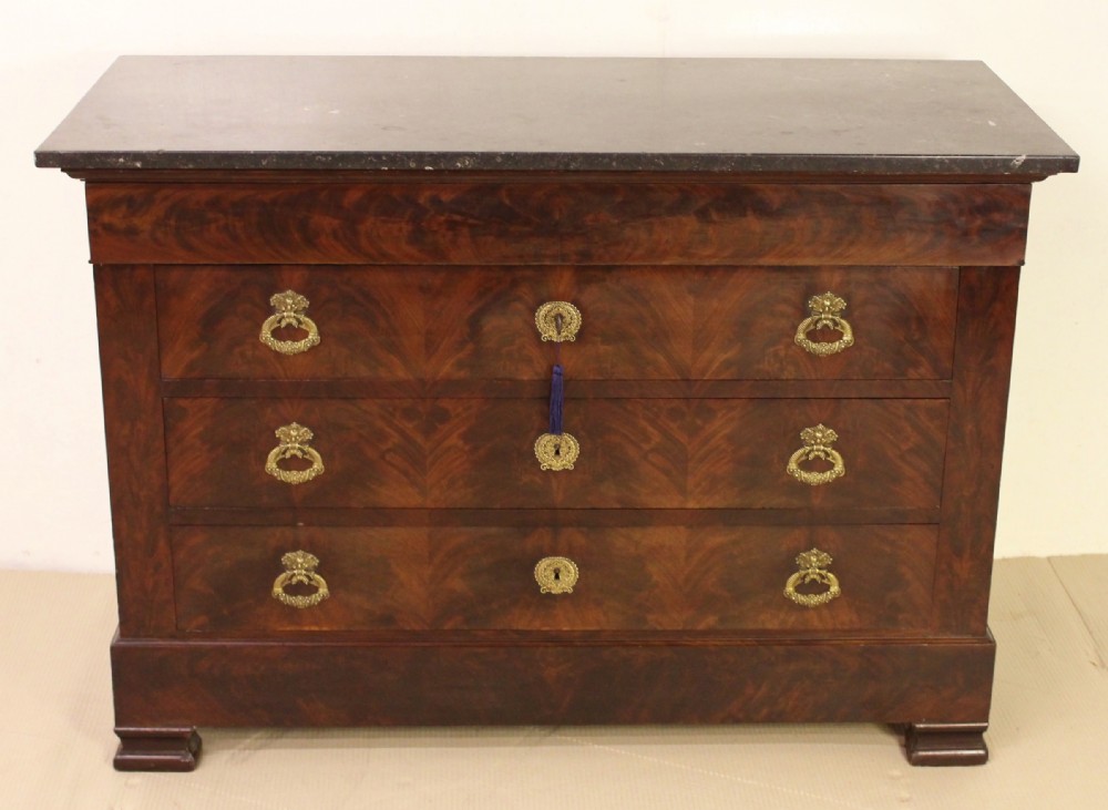 French Mahogany Marble Topped Commode