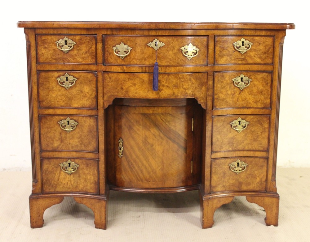 Burr Walnut Serpentine Fronted Knee Hole Desk View VI