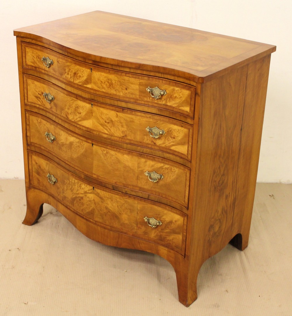 Burr Walnut Serpentine Fronted Chest of Drawers