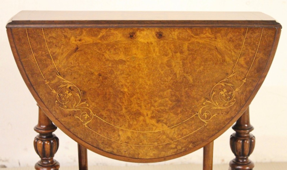 Victorian Inlaid Burr Walnut Baby Sutherland Table View VI