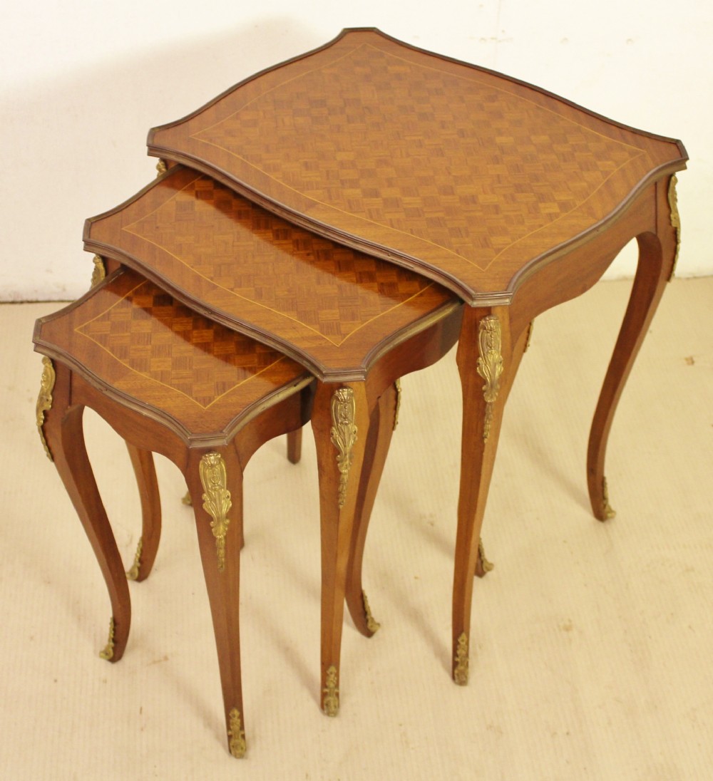 French Kingwood Parquetry Nest of 3 Tables