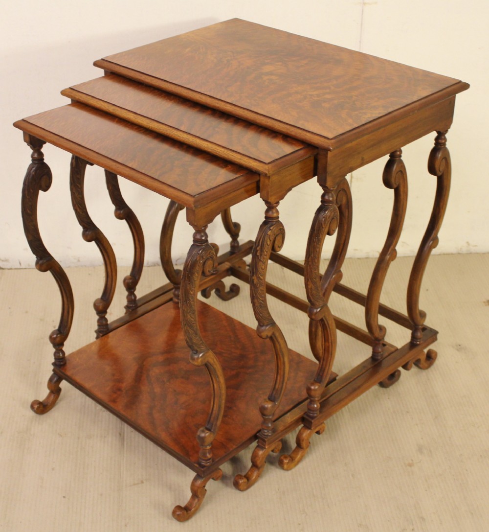 Burr Walnut Nest of 3 Tables