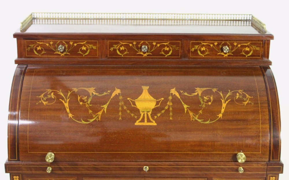Finest Quality Inlaid Mahogany Cylinder Bureau View VII