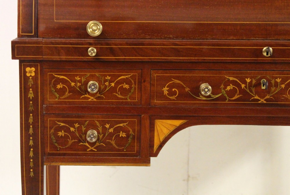 Finest Quality Inlaid Mahogany Cylinder Bureau View IX