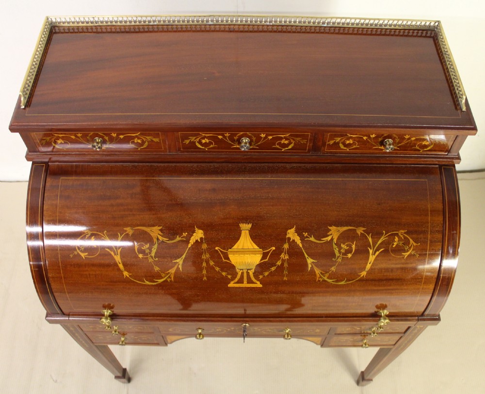 Finest Quality Inlaid Mahogany Cylinder Bureau View XII
