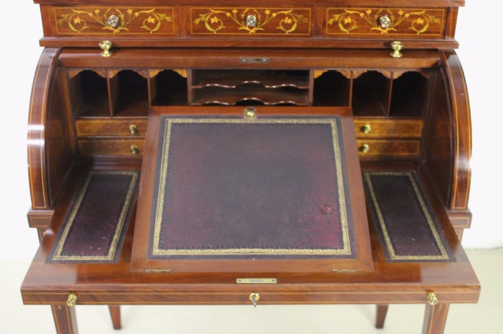 Finest Quality Inlaid Mahogany Cylinder Bureau View XVI