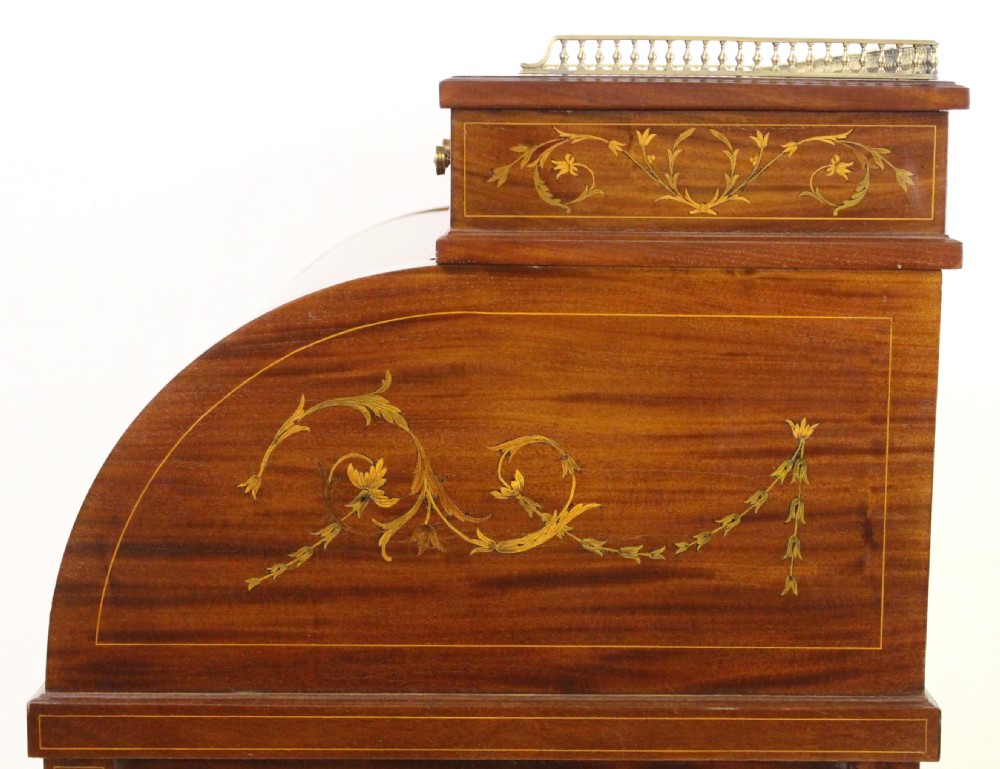 Finest Quality Inlaid Mahogany Cylinder Bureau View XX