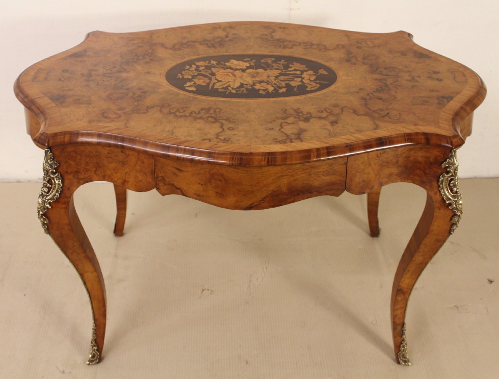 Marquetry Inlaid Burr Walnut Center Table