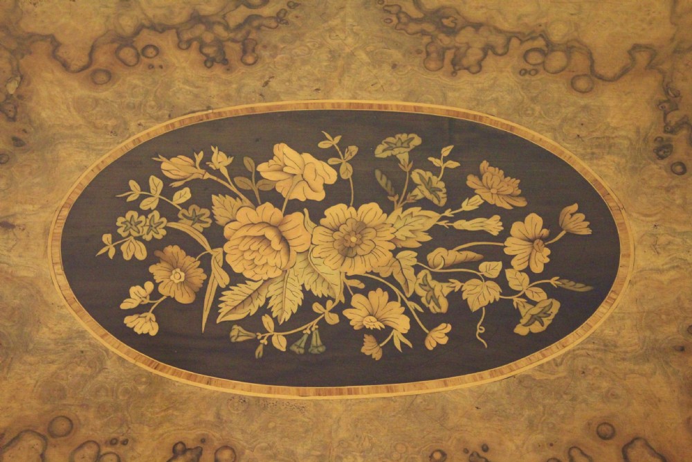 Marquetry Inlaid Burr Walnut Center Table View III
