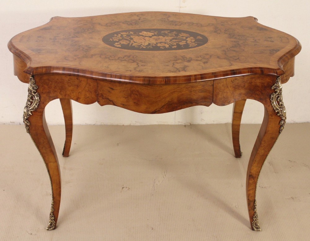 Marquetry Inlaid Burr Walnut Center Table View VI