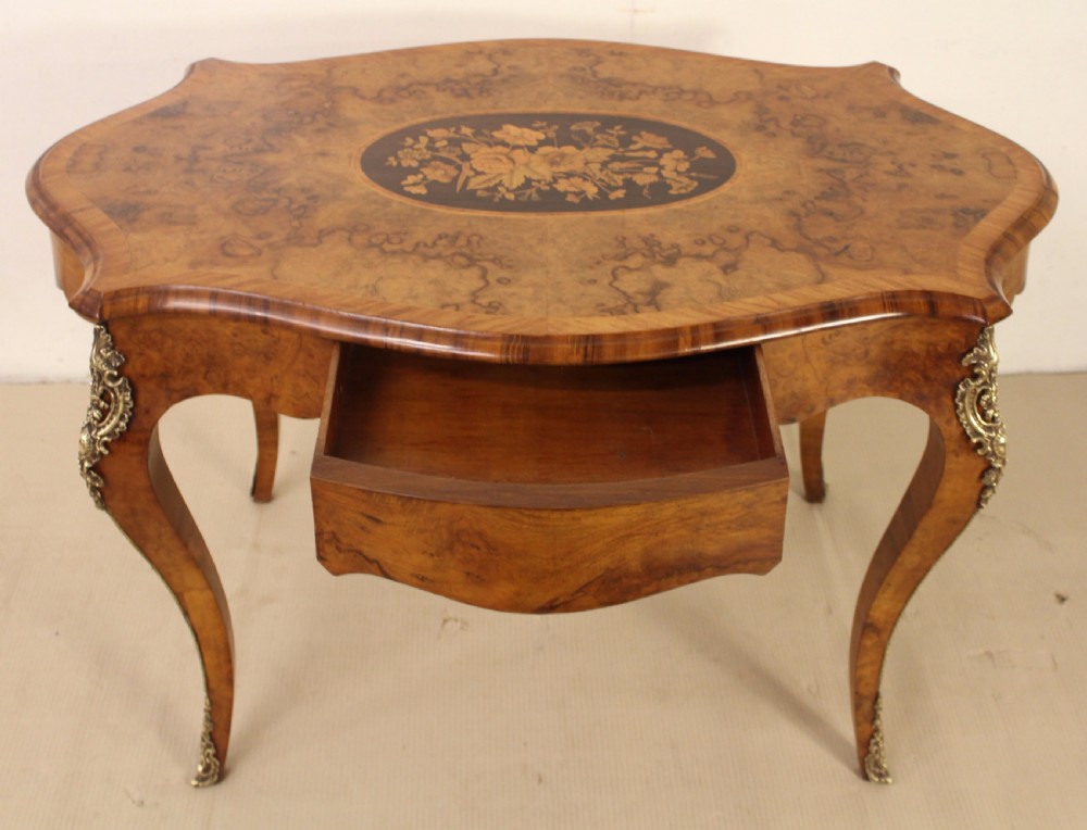 Marquetry Inlaid Burr Walnut Center Table View VII