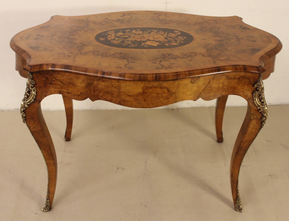 Marquetry Inlaid Burr Walnut Center Table View XVI