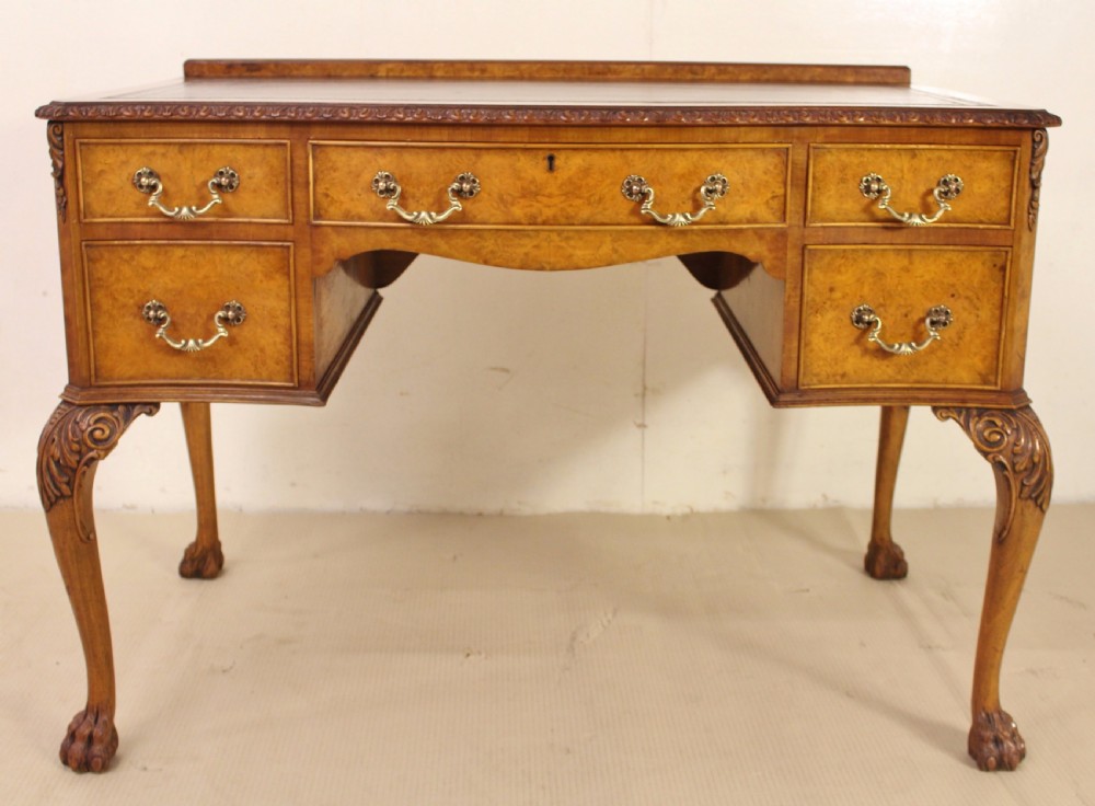 Serpentine Fronted Burr Walnut Writing Table View VI