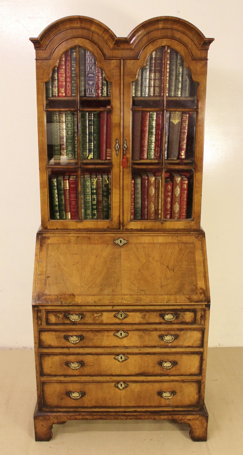 Dome Topped Walnut Bureau Bookcase