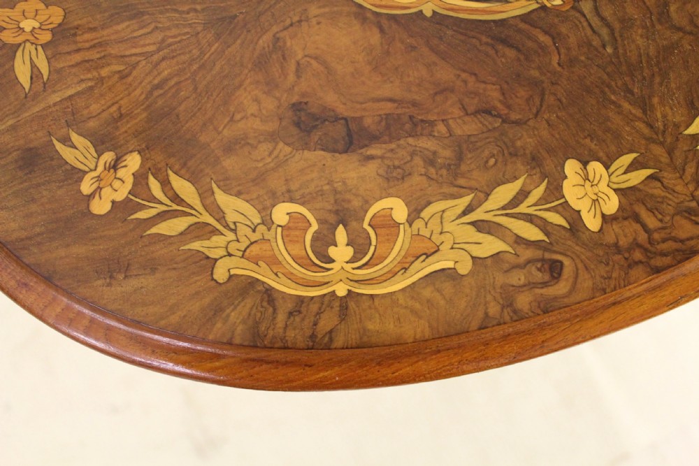 Victorian Inlaid Burr Walnut Tripod Table View VII
