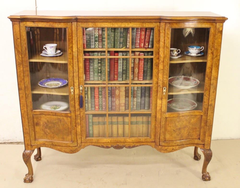 Burr Walnut Serpentine Side Cabinet Bookcase