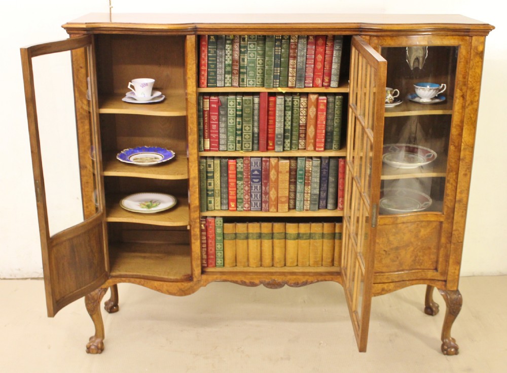 Burr Walnut Serpentine Side Cabinet Bookcase View III