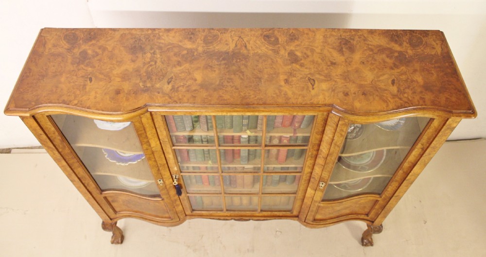 Burr Walnut Serpentine Side Cabinet Bookcase View IV
