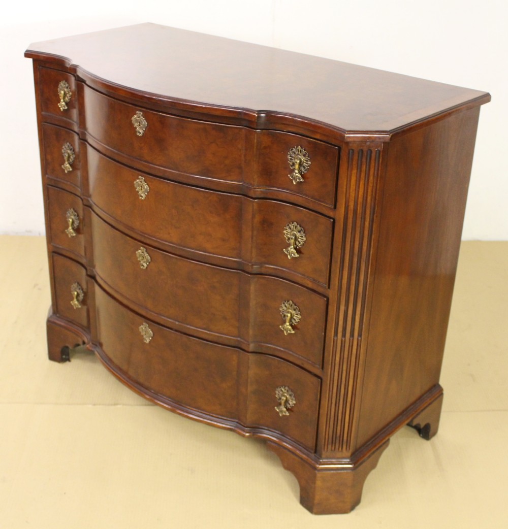 Burr Walnut Serpentine Fronted Chest of Drawers