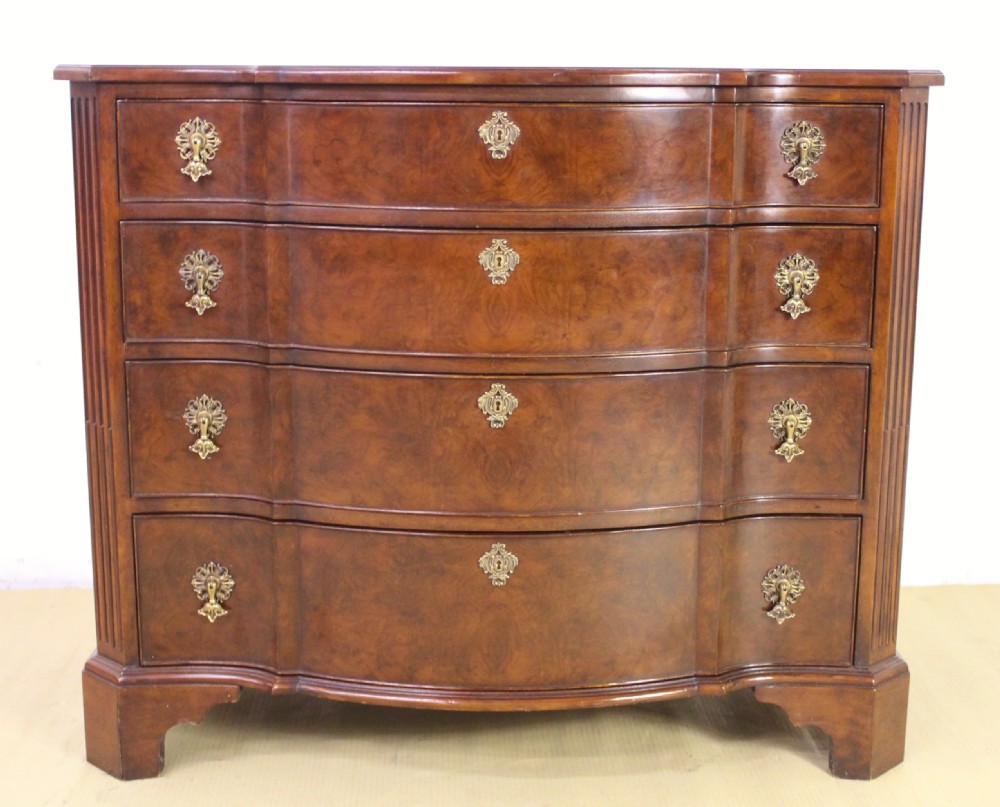 Burr Walnut Serpentine Fronted Chest of Drawers View II