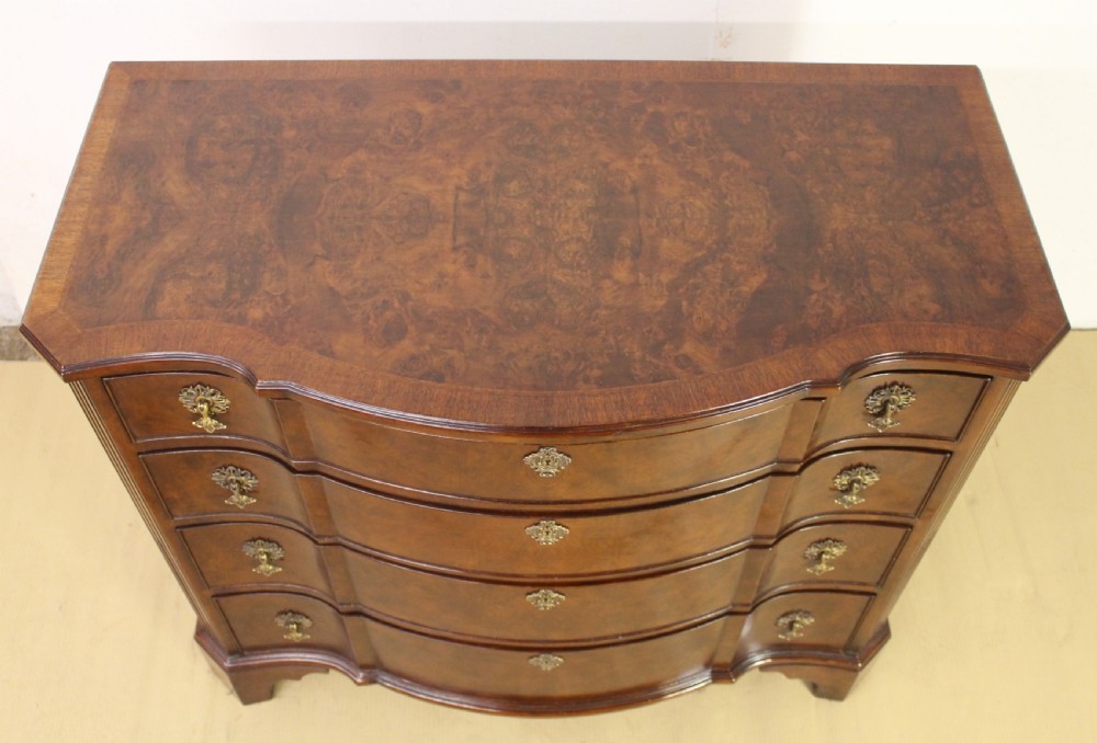 Burr Walnut Serpentine Fronted Chest of Drawers View III