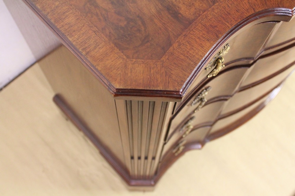 Burr Walnut Serpentine Fronted Chest of Drawers View IV