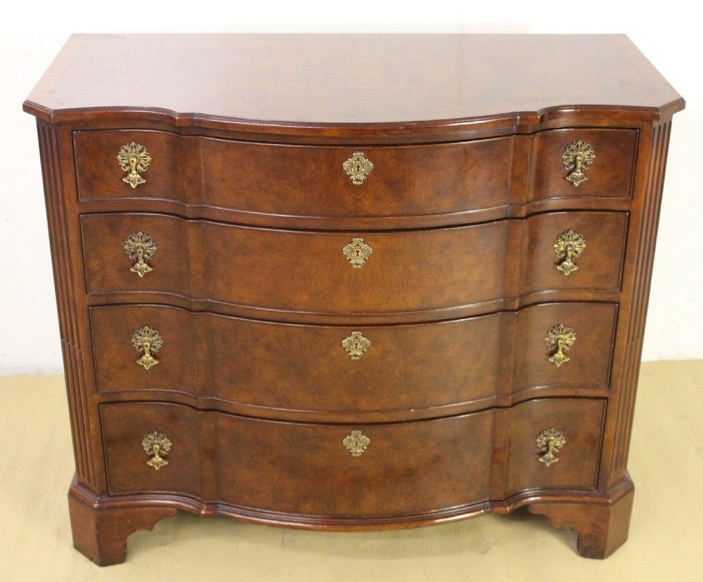 Burr Walnut Serpentine Fronted Chest of Drawers View VI