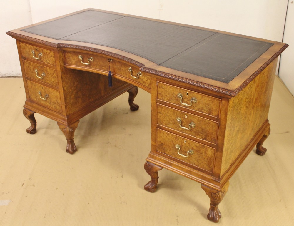 Burr Walnut Pedestal Desk