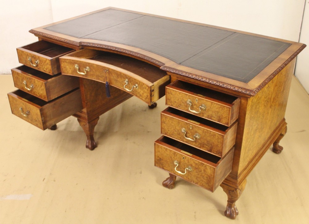 Burr Walnut Pedestal Desk View III