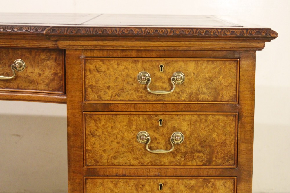 Burr Walnut Pedestal Desk View X
