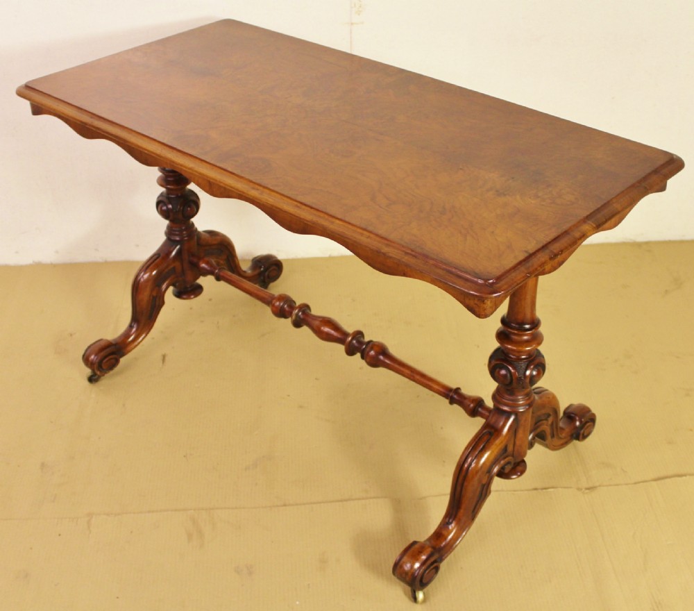 Victorian Burr Walnut Stretcher Table