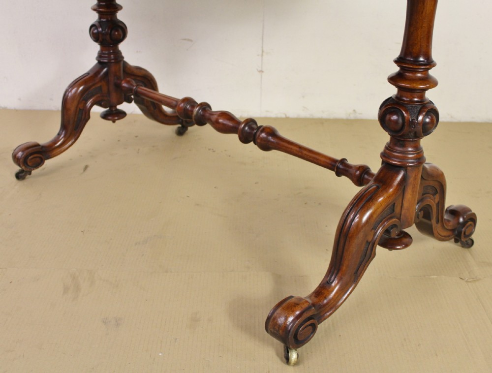 Victorian Burr Walnut Stretcher Table View V