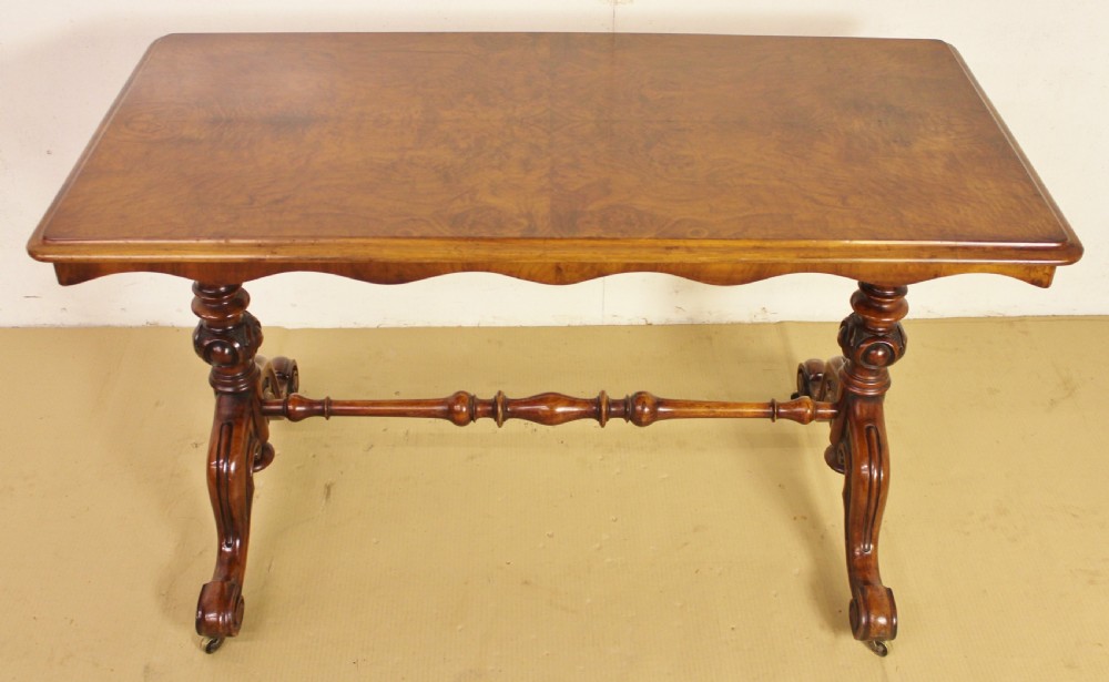 Victorian Burr Walnut Stretcher Table View VI