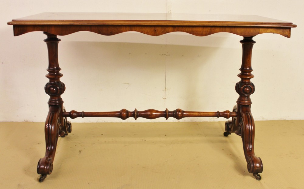 Victorian Burr Walnut Stretcher Table View VII